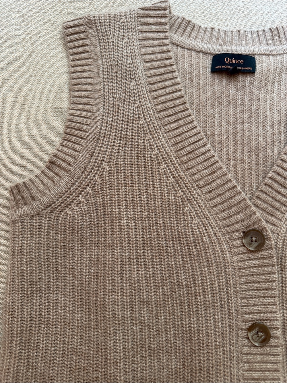 Quince Mongolian Cashmere Fisherman’s Vest in Oatmeal - Picture 5 of 5